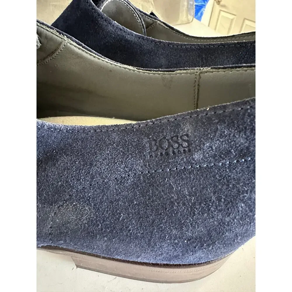 BOSS Hugo Boss Navy Suede Double Monk Strap Wingtip Brogue Shoes